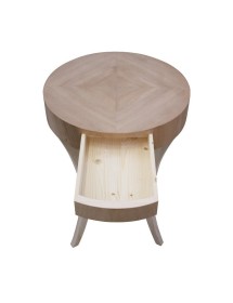 TAVOLINO IN LEGNO TONDO 1 CASSETTO CON RIPIANO NOCE INTARSIATO MISU...