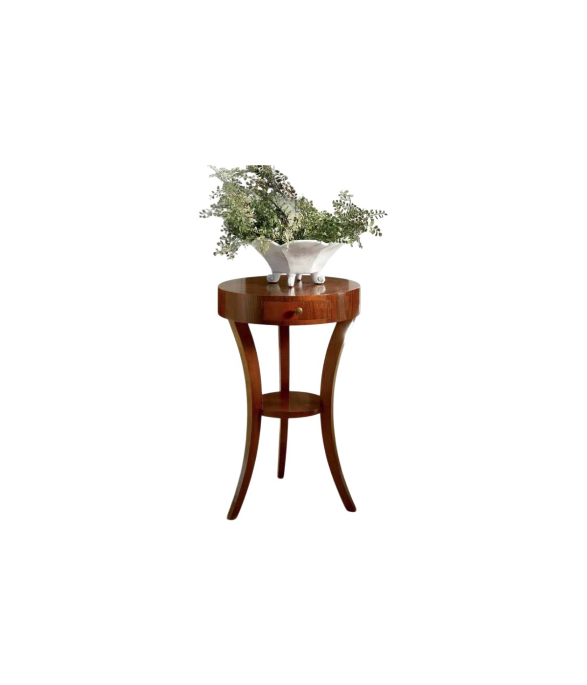 MOBILI 2G - TAVOLINO IN LEGNO TONDO 1 CASSETTO CON RIPIANO NOCE INTARSIATO MISURA DIAMETRO 45 H.70 (3120)
