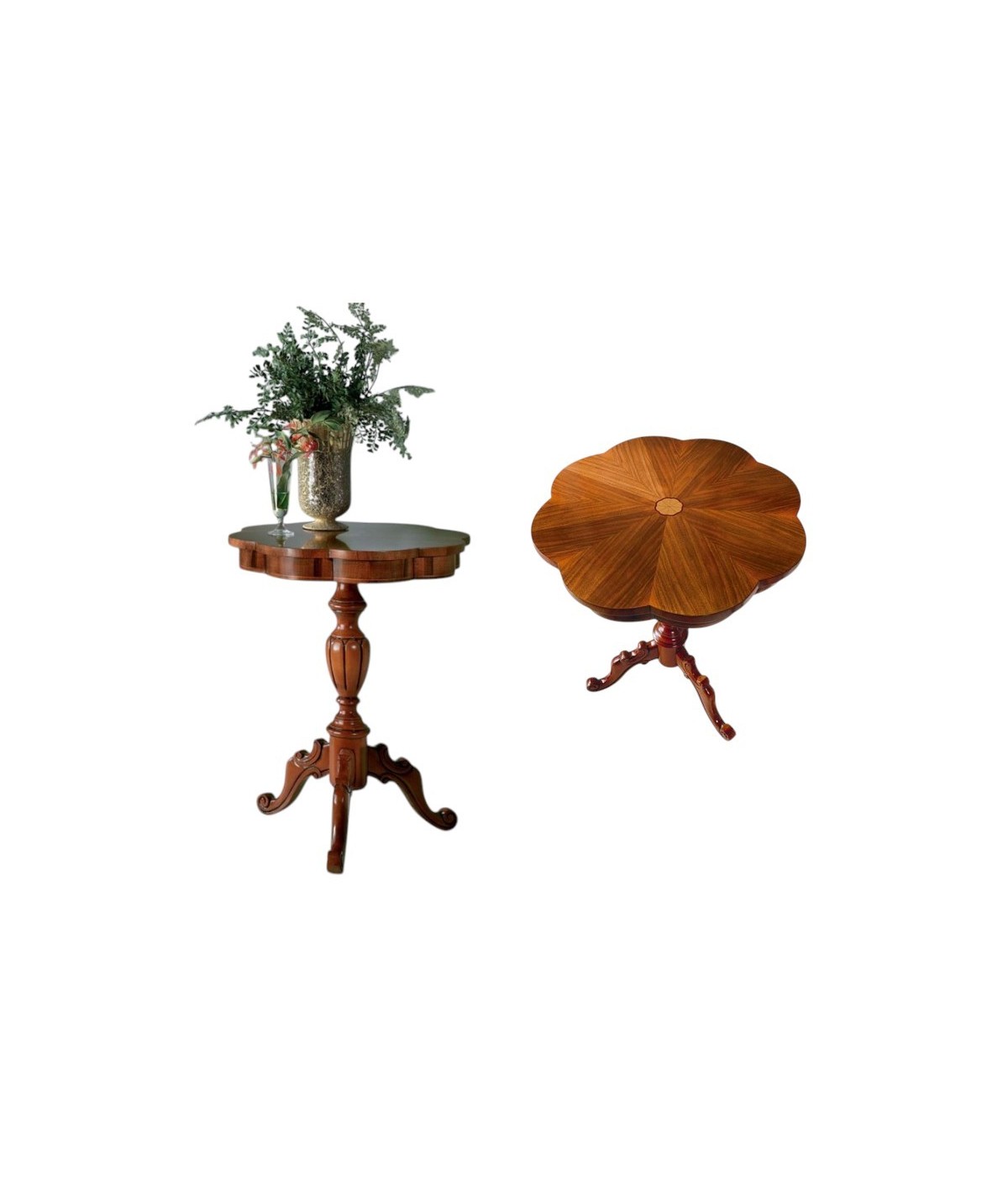 MOBILI 2G - TAVOLINO ROTONDO SAGOMATO IN LEGNO INTARSIATO MISURA DIAMETRO 56 H.71 (3122) vista frontale