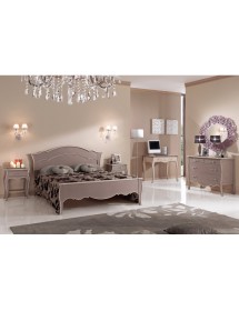 MOBILI 2G -  Gruppo cassettiera e due comodini legno shabby tortora filo avorio (1479+1480) vista frontale