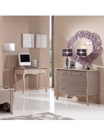 MOBILI 2G -  Gruppo cassettiera e due comodini legno shabby tortora filo avorio (1479+1480) vista frontale