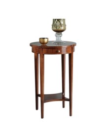 MOBILI 2G - TAVOLINO TONDO 1 CASSETTO CON RIPIANO INTARSIATO IN LEGNO MISURA DIAMETRO 48 H.72 (3114) vista frontale