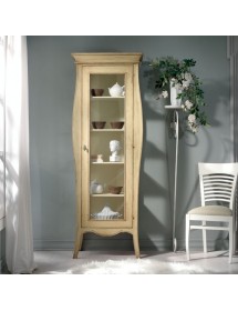 MOBILI 2G - VETRINA 1 PORTA IN LEGNO LACCATO AVORIO PATINATO MISURE L.71 P.48 H.204 (3095)