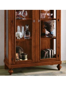 MOBILI 2G - VETRINA 2 PORTE IN LEGNO TINTA NOCE L.111 x P.42 H.192 (1511) vista frontale