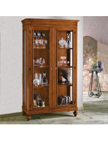 MOBILI 2G - VETRINA 2 PORTE IN LEGNO TINTA NOCE L.111 x P.42 H.192 (1511) vista frontale