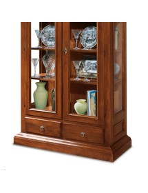 MOBILI 2G - VETRINA 2 PORTE 2 CASSETTI IN LEGNO TINTA NOCE L.125 x P.48 H.196 (606) vista frontale