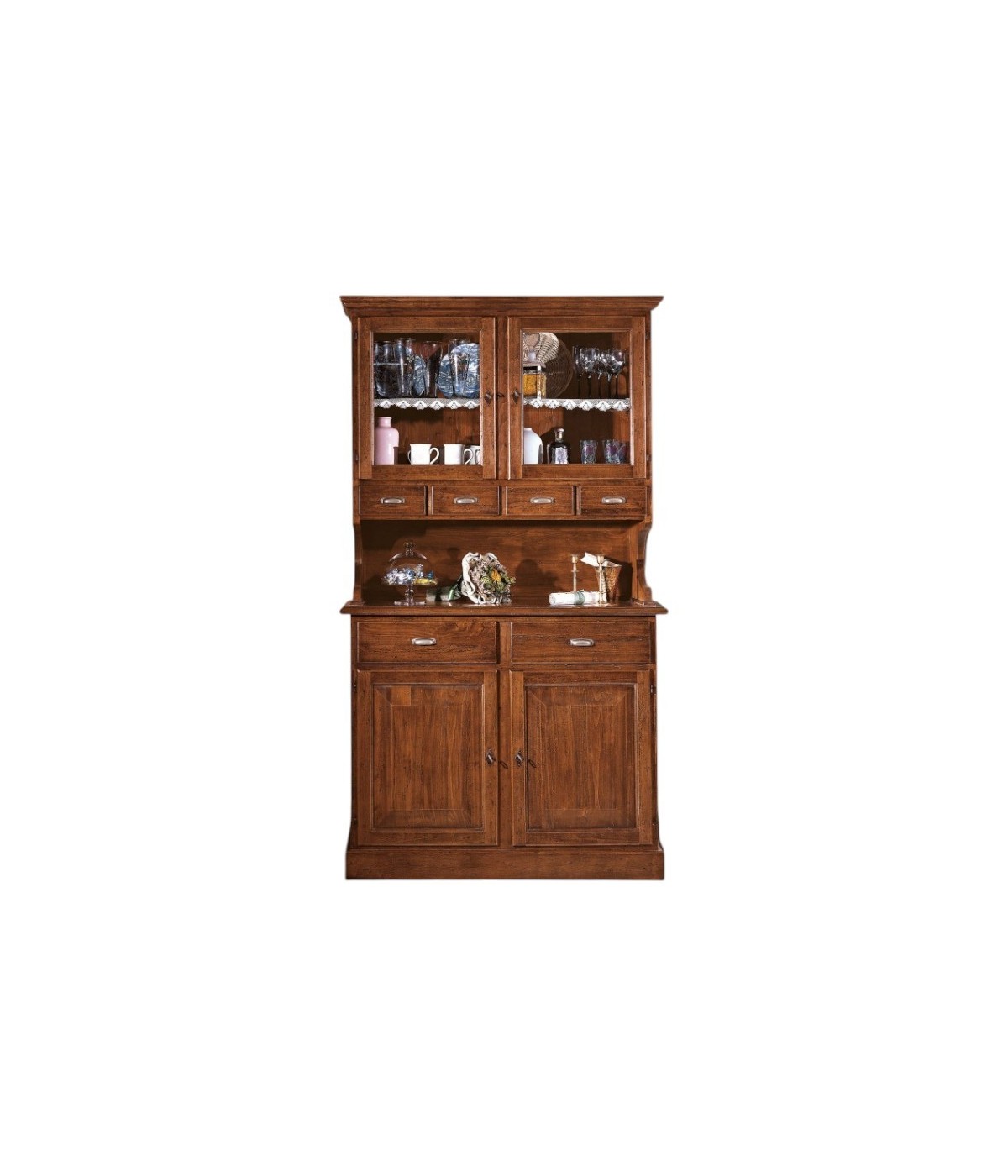 MOBILI 2G - Cristalliera in legno massello 4 porte 6 cassetti  arte povera l.120 p.51 h.211 (850+851) VISTA FRONTALE