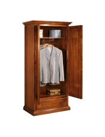 MOBILI 2G - Armadio legno arte povera 2 porte 1 cassetto legno tinta noce 90X45X180 (474) VISTA FRONTALE