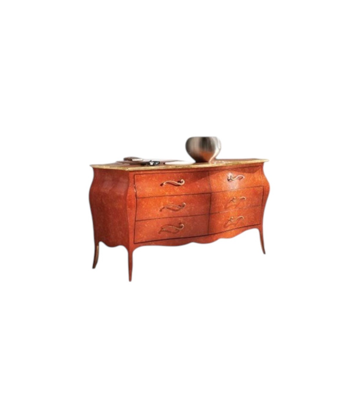 MOBILI 2G - COMÒ BOMBATO CLASSICO 6 CASSETTI ARANCIONE ORO 162x58 x85 (3246) vista frontale