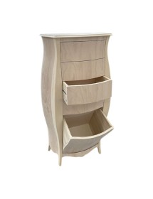 MOBILI 2G -  CASSETTIERA BOMBATA LEGNO GREZZO BIANCO 4 CASSETTI E RIBALTA 73x37x141 (3029)