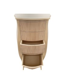 MOBILI 2G -  CASSETTIERA BOMBATA LEGNO GREZZO BIANCO 4 CASSETTI E RIBALTA 73x37x141 (3029)