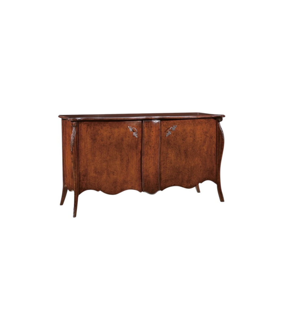 MOBILI 2G - Madia Credenza in legno 2 porte sagomata intagliata arte povera l.165 p.52 h.88 (2112) vista frontale
