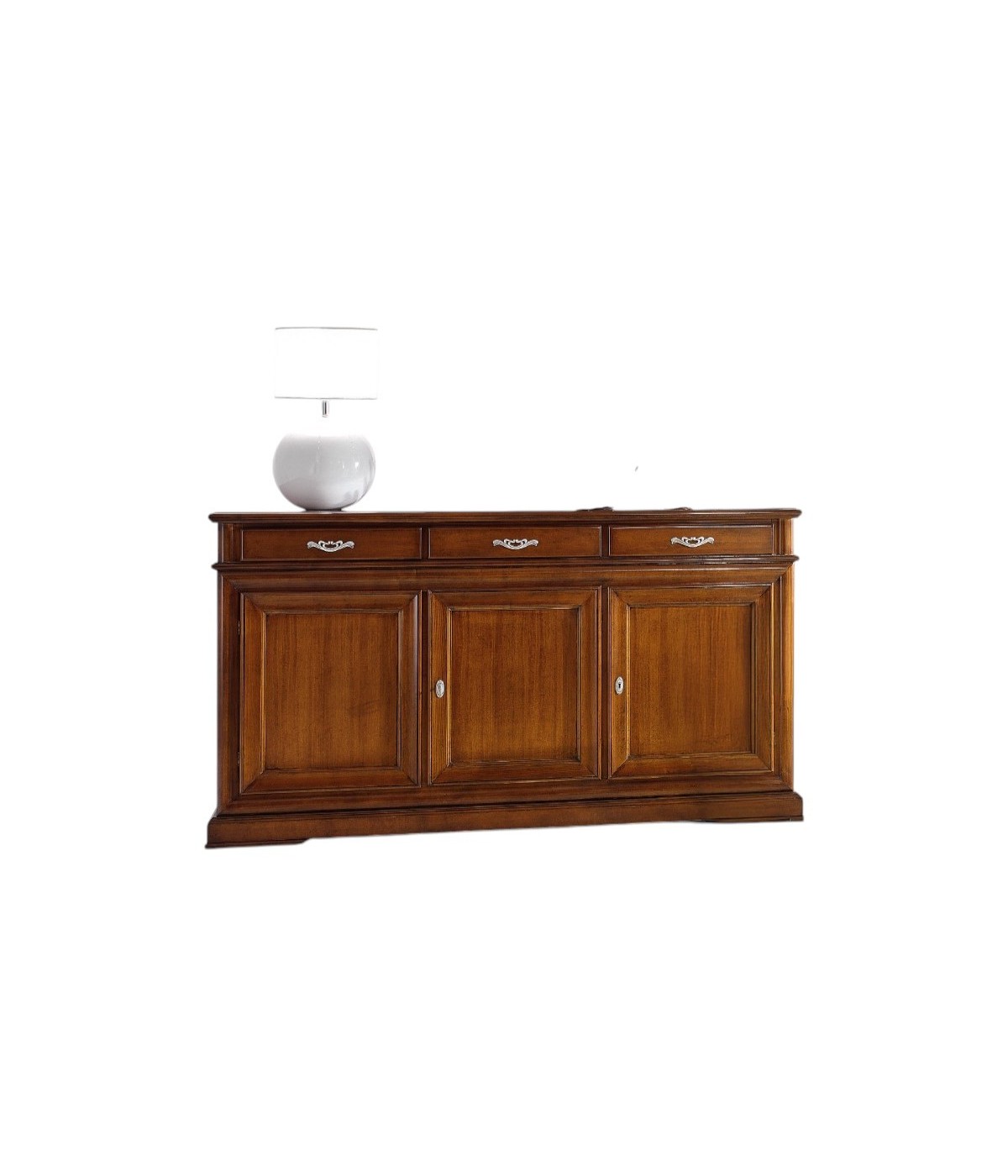 MOBILI 2G - MADIA CREDENZA 3 PORTE 3 IN LEGNO TINTA NOCE L.180 x P.48 H.100 (3074) VISTA FRONTALE