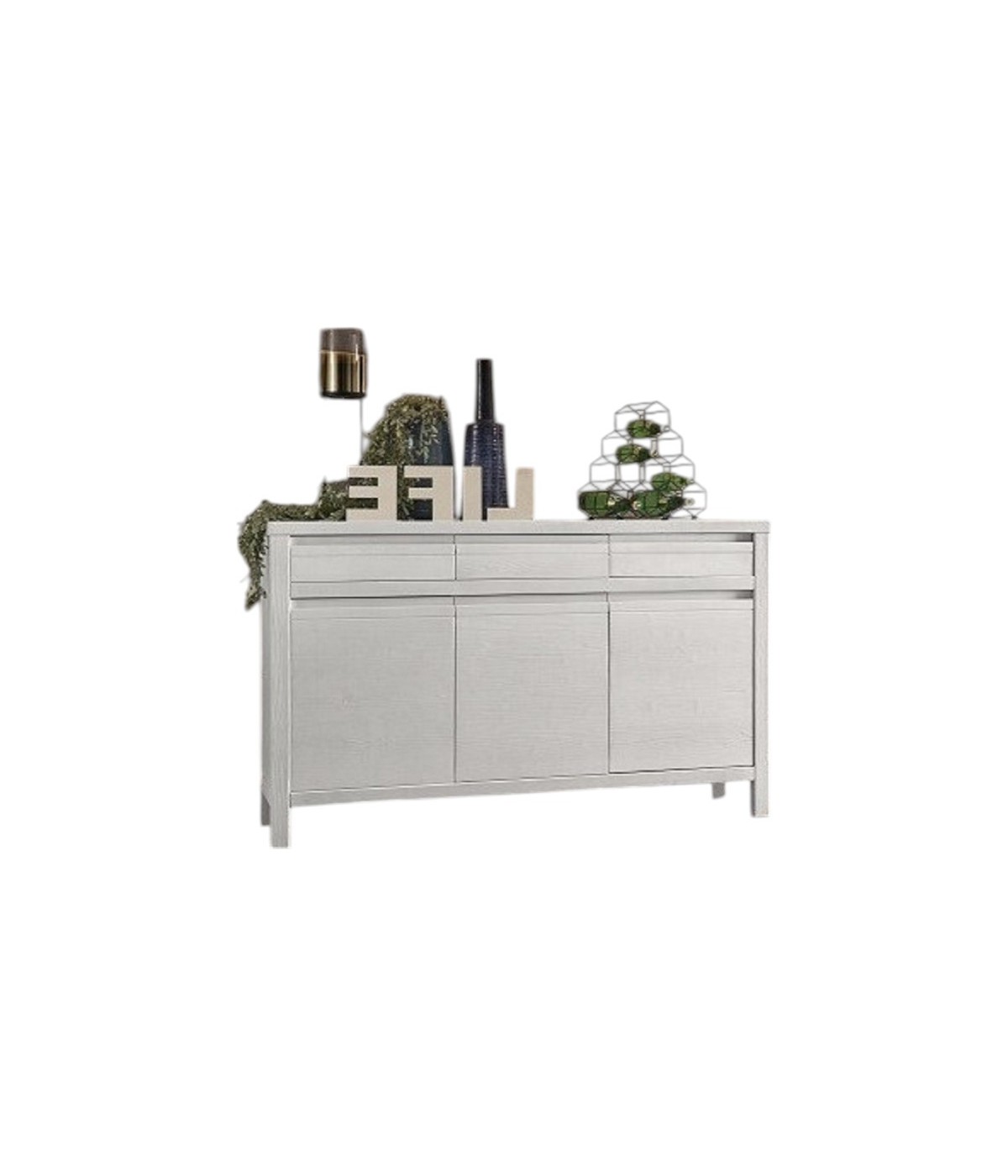 MOBILI 2G - MADIA CREDENZA 3 ANTE 3 SHABBY BIANCO IN LEGNO MASSELLO DI ABETE 150X50X95 (3321)