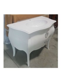 MOBILI 2G - Mobile bagno 2 cassetti bombato legno shabby bianco 108x55x82 (1370) vista frontale