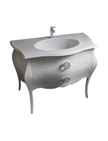 MOBILI 2G - Mobile bagno 2 cassetti bombato legno shabby bianco 108x55x82 (1370) vista frontale