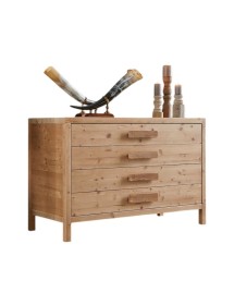 MOBILI 2G - CASSETTIERA CORTINA 4 CASSETTI IN LEGNO MASSELLO DI ABETE 120x55x80 (3303)