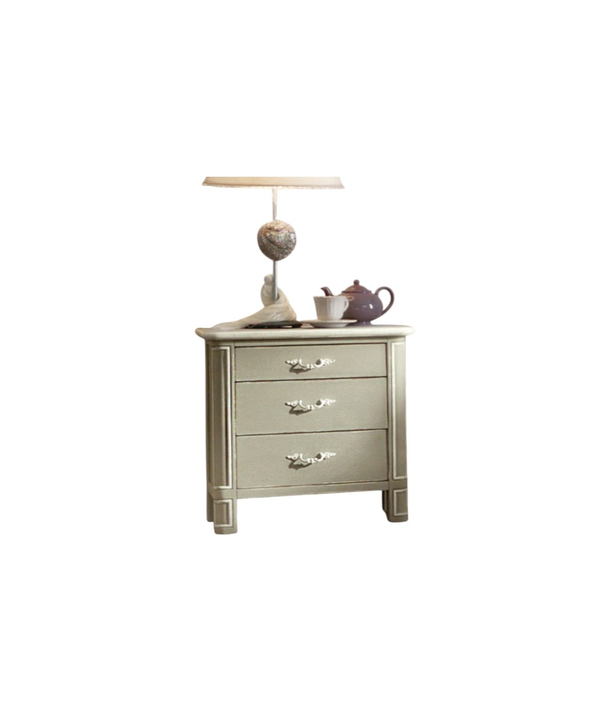 MOBILI 2G - COMODINO IN LEGNO 3 CASSETTI SHABBY CHIC L.59 P.42 H.61 (3201)