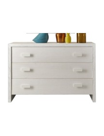 MOBILI 2G - CASSETTIERA 3 CASSETTI SHABBY BIANCO IN LEGNO MASSELLO DI ABETE 120x50x80 (3317)