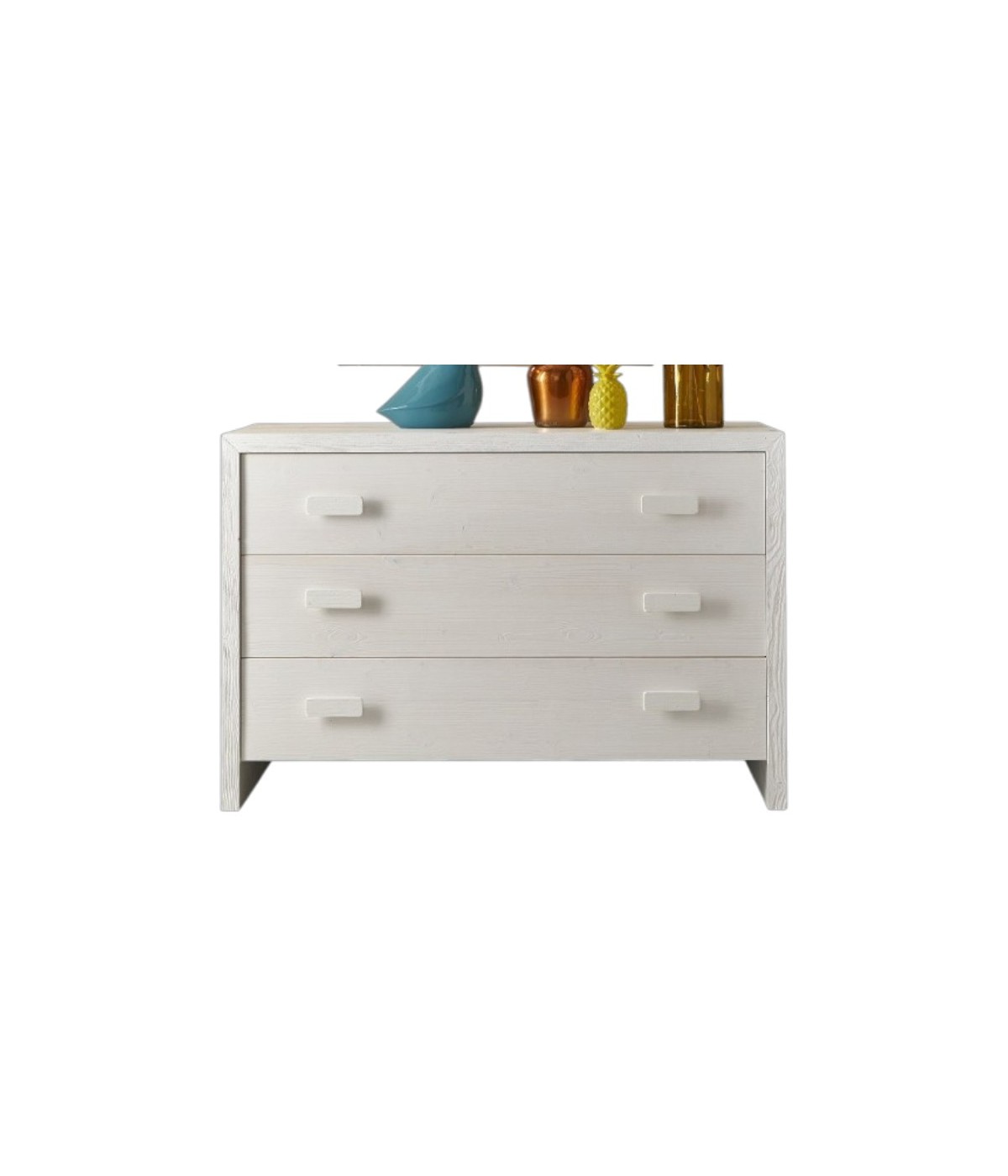 CASSETTIERA CORTINA 3 CASSETTI BIANCO IN LEGNO MASSELLO DI ABETE 120x50x80 (3317)