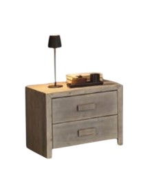 MOBILI 2G - COMODINO CORTINA 2 CASSETTI LEGNO GRIGIO DI ABETE 55X40X45