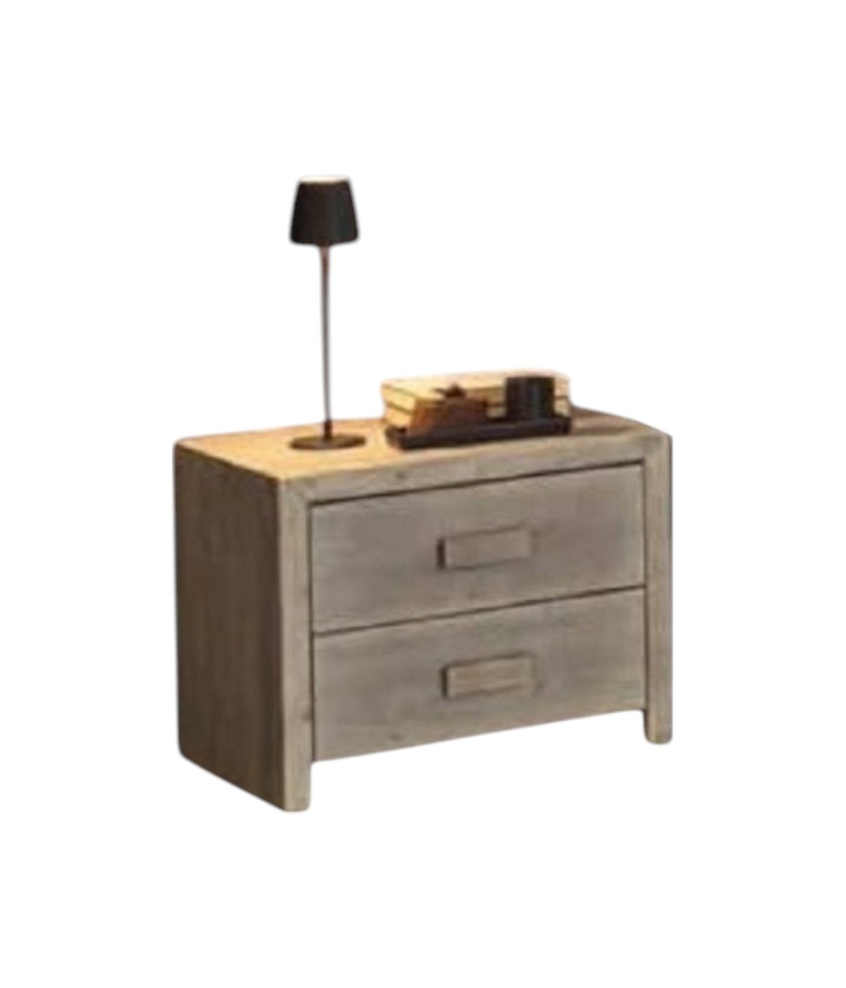 MOBILI 2G - COMODINO CORTINA 2 CASSETTI LEGNO GRIGIO DI ABETE 55X40X45