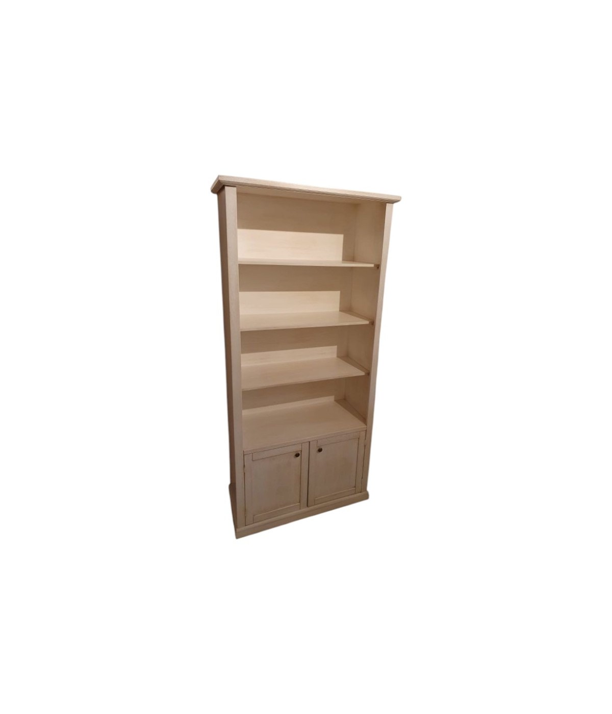 MOBILI 2G - Libreria 2 porte 3 ripiani legno shabby bianco anticato 90X41X186 (1386) vista frontale
