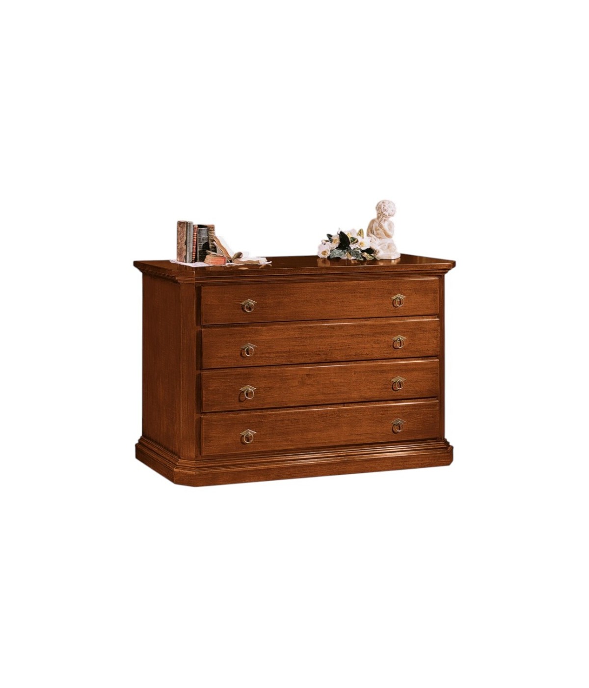 MOBILI 2G - Cassettiera arte povera 4 Cassetti legno tinta noce 150x57x97 (417) vista frontale