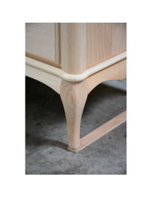 Gruppo cassettiera e due comodini legno shabby bicolore noce grano tortora patinato