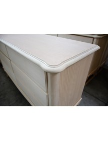 Gruppo cassettiera e due comodini legno shabby bicolore noce grano tortora patinato