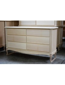 Gruppo cassettiera e due comodini legno shabby bicolore noce grano tortora patinato