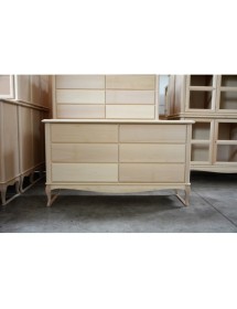 Gruppo cassettiera e due comodini legno shabby bicolore noce grano tortora patinato