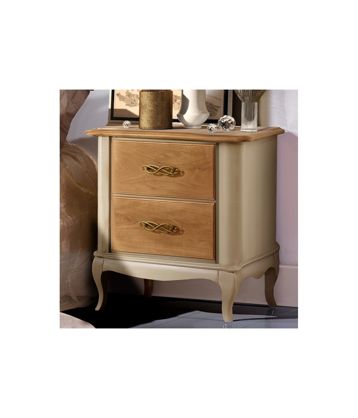 MOBILI 2G - COMODINO CLASSICO 2 CASSETTI LEGNO GREZZO 61X41X71 vista frontale