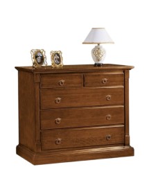 MOBILI 2G - Cassettiera arte povera 5 Cassetti legno tinta noce 135x55x110 (415) vista frontale