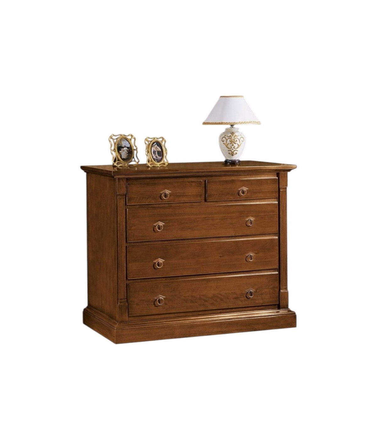 MOBILI 2G - Cassettiera arte povera 5 Cassetti legno tinta noce 135x55x110 (415) vista frontale