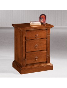 MOBILI 2G - Comodino 3 cassetti arte povera capitello legno tinta noce 60x40x72 (416) vista frontale