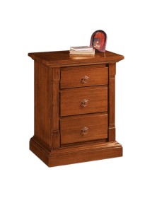 MOBILI 2G - Comodino 3 cassetti arte povera capitello legno tinta noce 60x40x72 (416) vista frontale