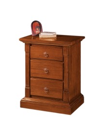 MOBILI 2G - Comodino 3 cassetti arte povera capitello legno tinta noce 60x40x72 (416) vista frontale