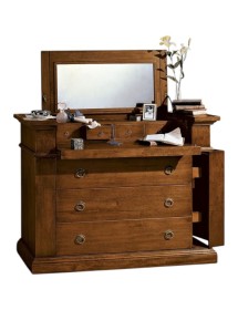 MOBILI 2G -  Cassettiera 7 cassetti classica con ribalta legno tinta noce 126x53x98 (530) VISTA FRONTALE