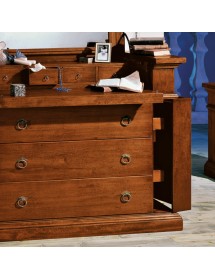 MOBILI 2G -  Cassettiera 7 cassetti classica con ribalta legno tinta noce 126x53x98 (530) VISTA FRONTALE