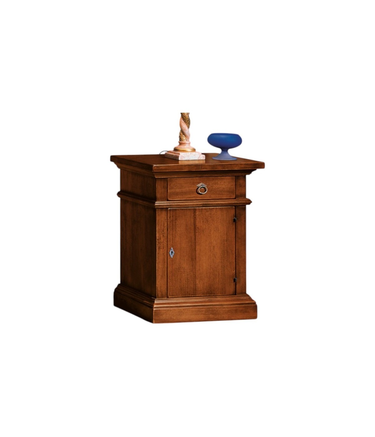 MOBILI 2G - Comodino arte povera 1 cassetto 1 porta legno tinta noce 51x37x66 (531) vista frontale