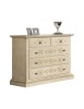 MOBILI 2G - Cassettiera 5 cassetti legno shabby avorio anticato decorato filo verde 125x51x98 (1470) vista frontale