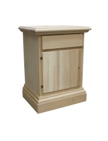 MOBILI 2G -  Comodino classico 1 cassetto 1 porta legno grezzo 50x38x65 vista frontale