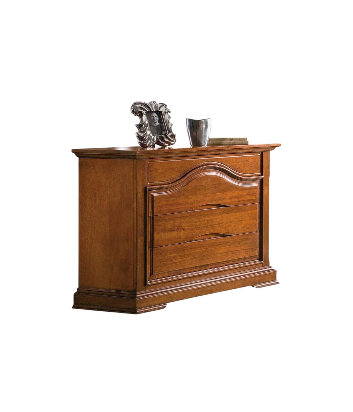 MOBILI 2G -  Cassettiera classica 4 cassetti legno tinta noce 125x52x99 (495) VISTA FRONTALE