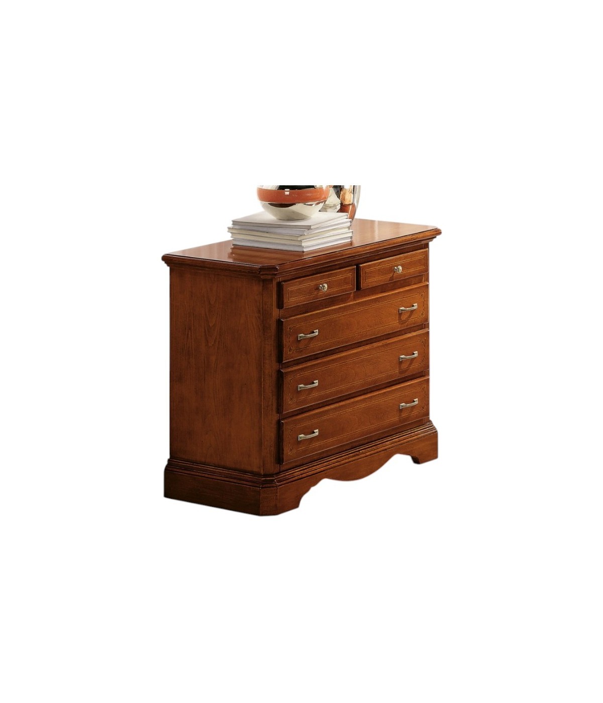 MOBILI 2G - COMO' ARTE POVERA LEGNO 5 CASSETTI INTARSIATO TINTA NOCE L.90 x P.45 H.84 (267) VISTA FRONTALE