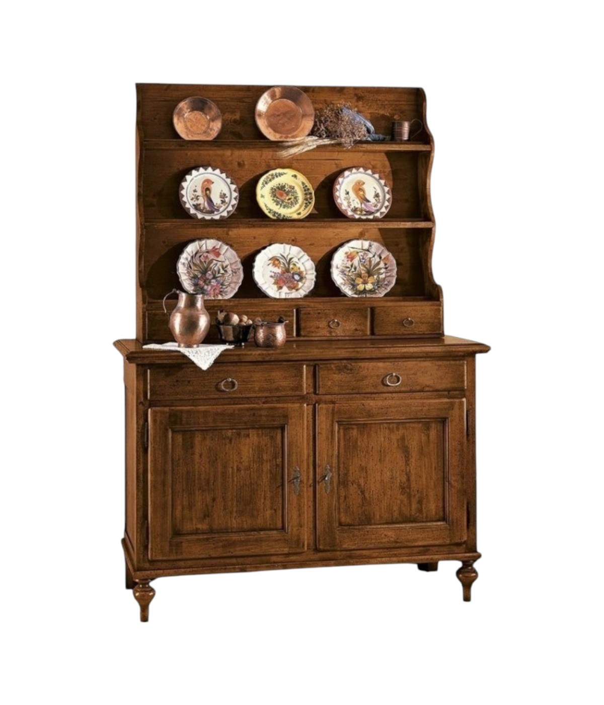MOBILI 2G - MADIA CREDENZA PIATTAIA IN LEGNO TINTA NOCE L.137 P.50 H.200 (516+517) (516+517) vista frontale