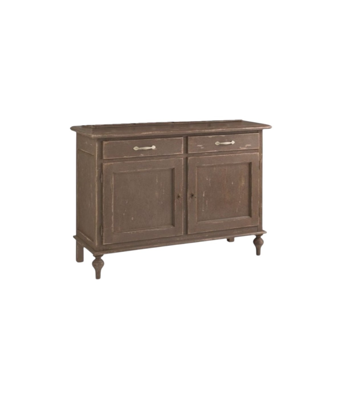 MOBILI 2G - Madia credenza legno shabby grigio consumato 137x50x98 (516) vista frontale