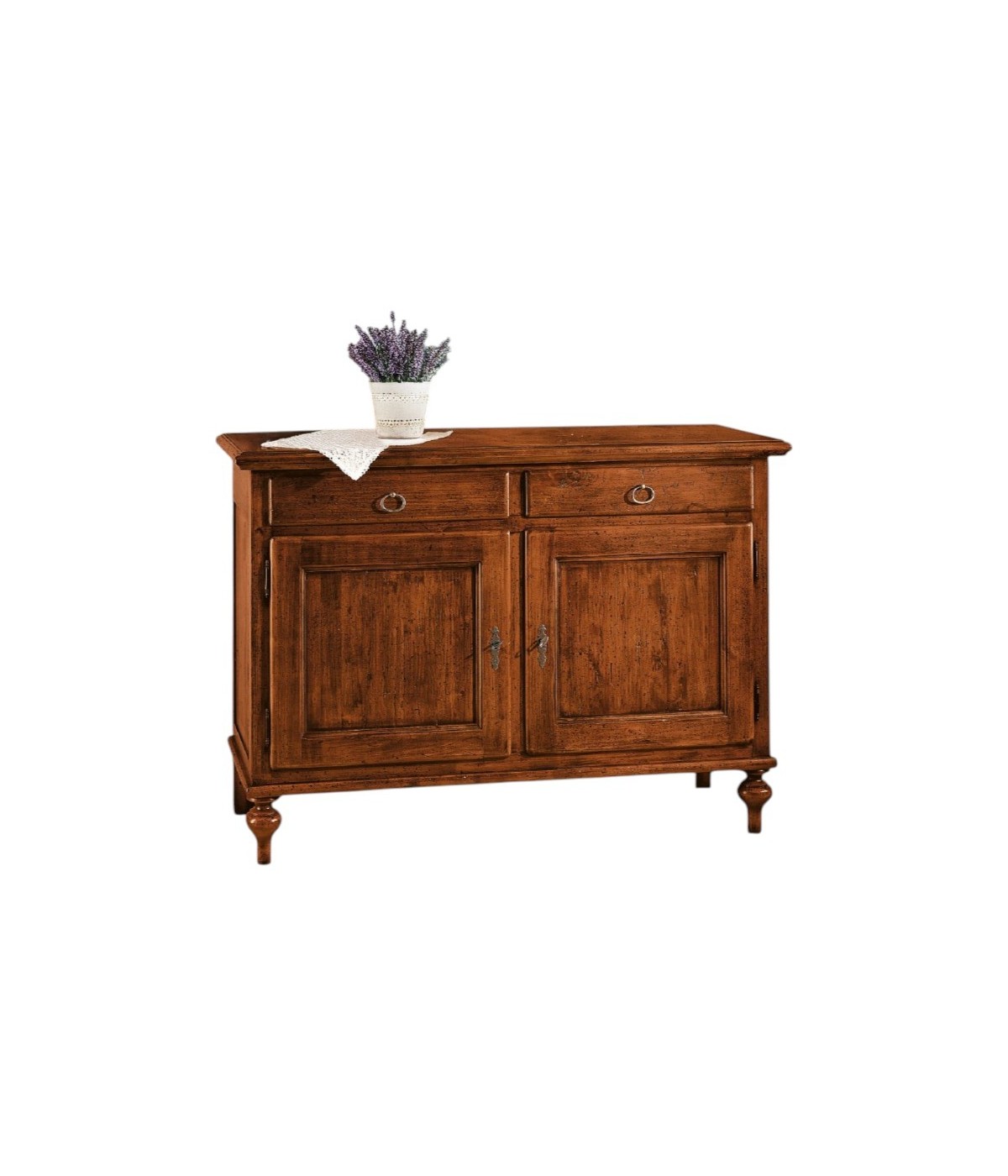 MOBILI 2G - Madia credenza legno arte povera tinta noce 137x50x98 (516) vista frontale