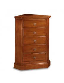 MOBILI 2G - Mobile Angolo in legno 5 cassetti arte povera tinta noce l.54 x 54 h.100 (5008) VISTA FRONTALE