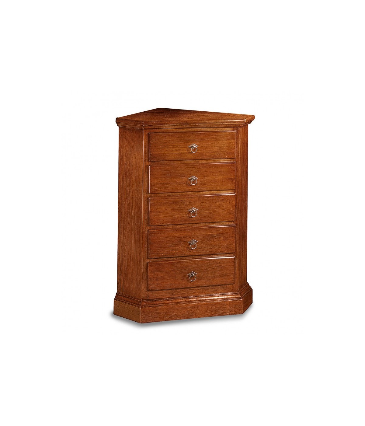 MOBILI 2G - Mobile Angolo in legno 5 cassetti arte povera tinta noce l.54 x 54 h.100 (5008) VISTA FRONTALE